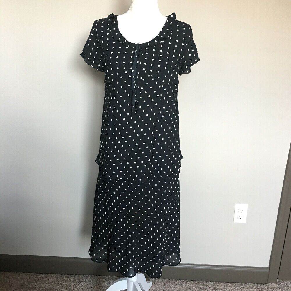 Motherhood Maternity Small Top With Large Modest Skirt Black White Polka Dot Set
